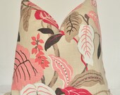 On BOTH SIDES  - Pillow Cover - Throw Pillow - Sofa Pillow - Decorative Pillow - Leaves -  20x20 in - Taupe - Pink - Brown