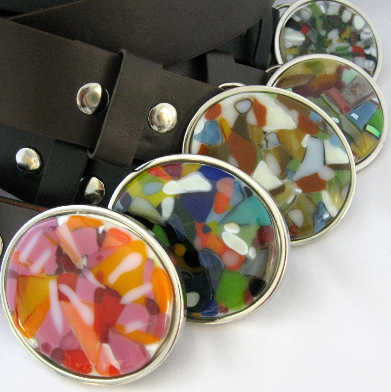 handmade colorful glass belt buckles for wide snap on belts