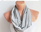 BIG SALE Black and White Striped Infinity Scarf Loop Scarf Circle Scarf Cowl Scarf Soft and Lightweight