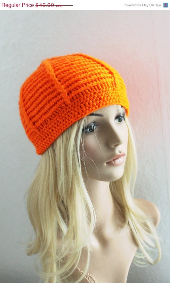 BIG SALE Hot Orange Hat Knitted Hat Beanie Hat, Chunky Slouchy Hat Pumpkin
