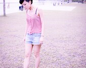 Red argyle diamond check tank top button up white 90s