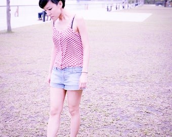 Red argyle diamond check tank top button up white 90s