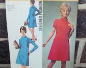 PATTERN 70s Lined Shift Dress Pockets Stand Up Collar Simplicity 8909 Size 12 Bust 34