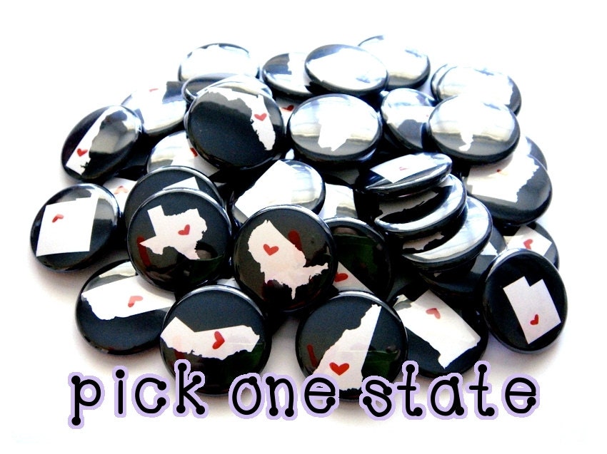 State Love Magnet Buttons - PICK ONE - Magnet, I Heart Map - State Map - State Heart Print