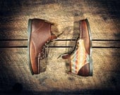 Handcrafted MIDTOPS - Oiled Dark Tan Cowhide - Tan, Teal & Red Southwest Inspired Patterned Wool Side - MADE to ORDER