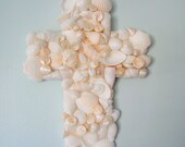 Beach Decor Seashell Cross - Nautical Decor Shell Cross for Wall Decor, Religious, White