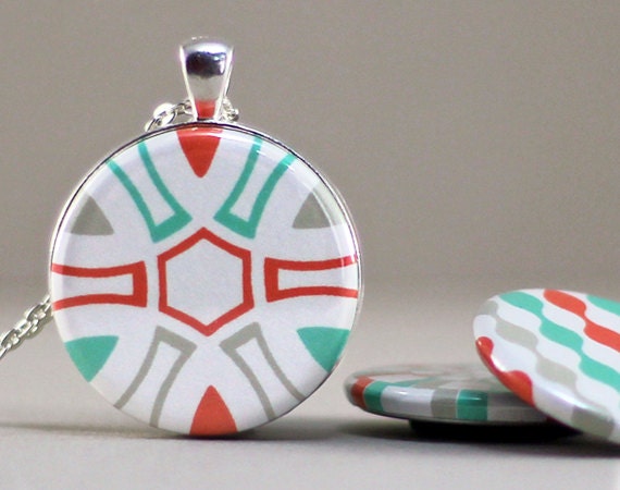 Geometric Magnet Necklace Interchangeable: Geometric Pendant Necklace - Triangle, Spiral, Wave, Tomato Red, Aqua Blue, White, Grey
