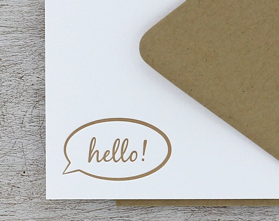 Speech Bubble Hello Letterpress Note Card Set - Fathers Day, Tan, Taupe, Beige, Khaki - 10 pack (NHL2)