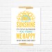 You Are My Sunshine Print: Nursery Art - Children's Art, Girls Room, Home Decor - Sunshine Yellow, Aqua Blue, Grey, Under 20 - 8 x 10