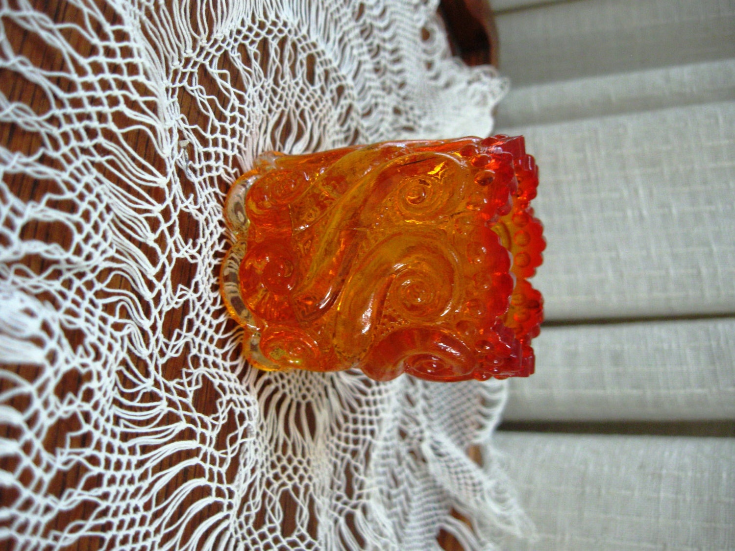 Vintage Toothpick Holder Moon and Star Orange Depression Glass Amberina Glass L E Smith