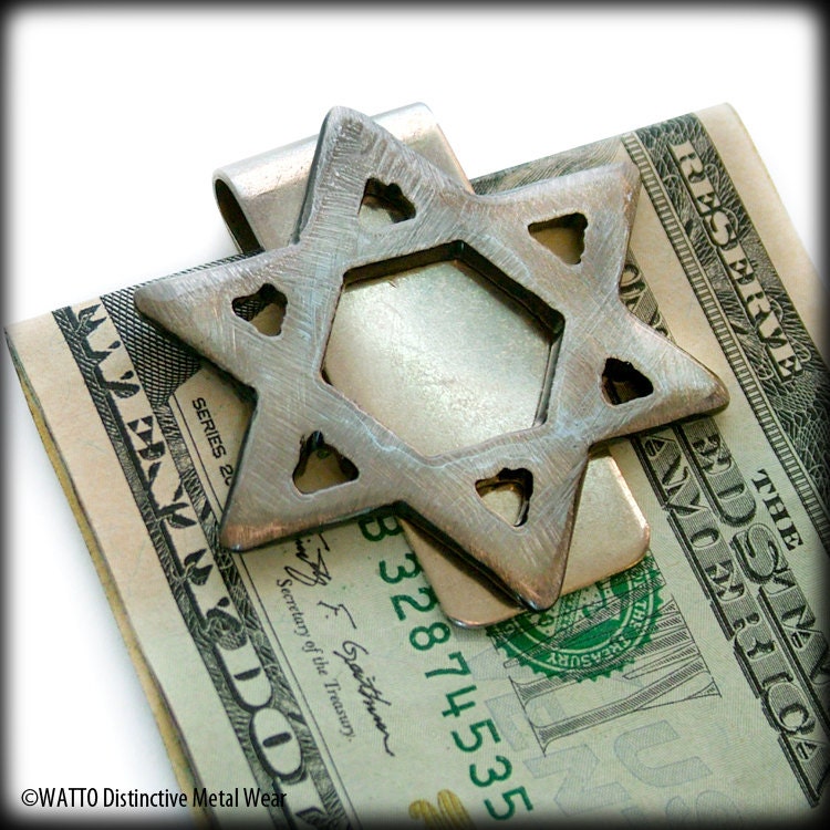 Star of David Metal Money Clip- Silver Buffed Finish by WATTO Distinctive Metal Wear Great for Groomsmen, Best Man or Bar Mitzvah Gift