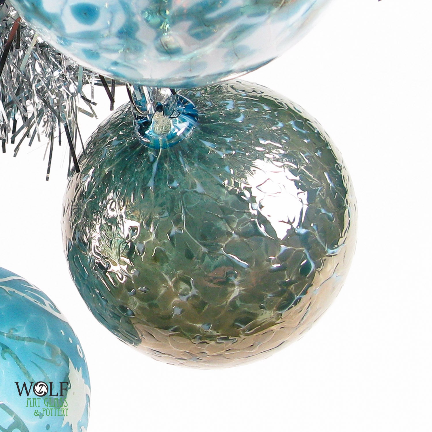 Blown Glass Christmas Ornament Suncatcher Deep Smoke Metallic Chrome Speckle