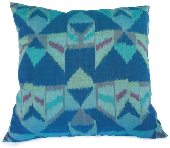 18"x18",  Ikat Pillow Cover, Turquoise, Handwoven