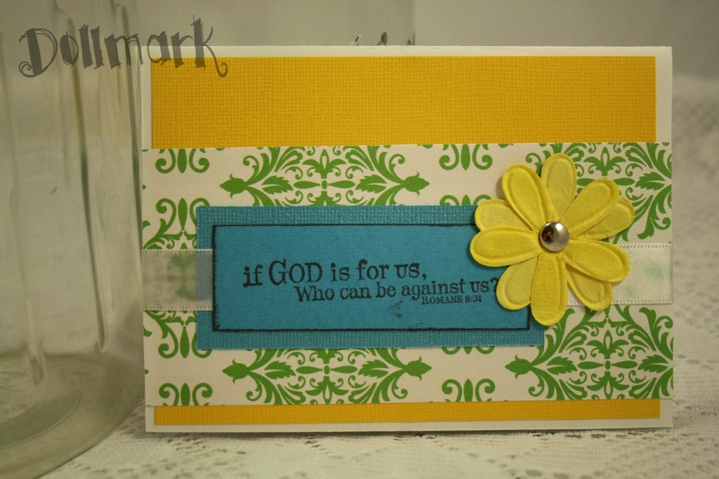 If God is for Us... Romans 8:31 Greeting Card - Scripture - Yellow Blue and Green