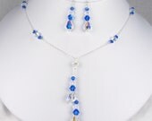 Bridesmaid Necklace Sterling Silver Chain Swarovski Crystals Teardrop Lariat Style Sapphire Blue "Stacey Chain"