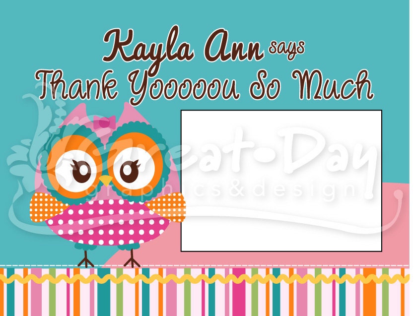 Custom Photo Whimsy Owl Birthday Party Thank You