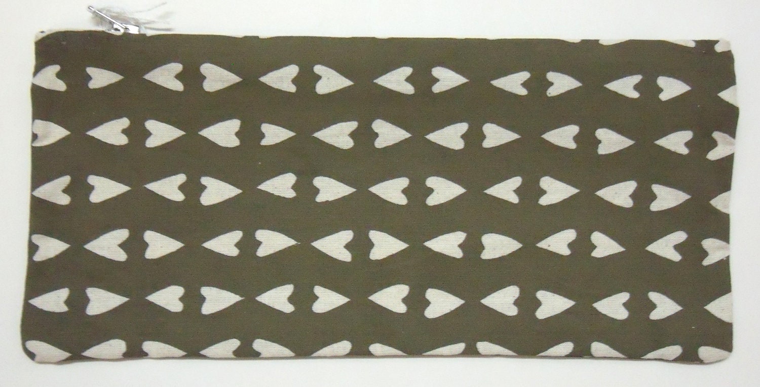Heart Screenprinted Cotton Pencil Case Purse Pouch