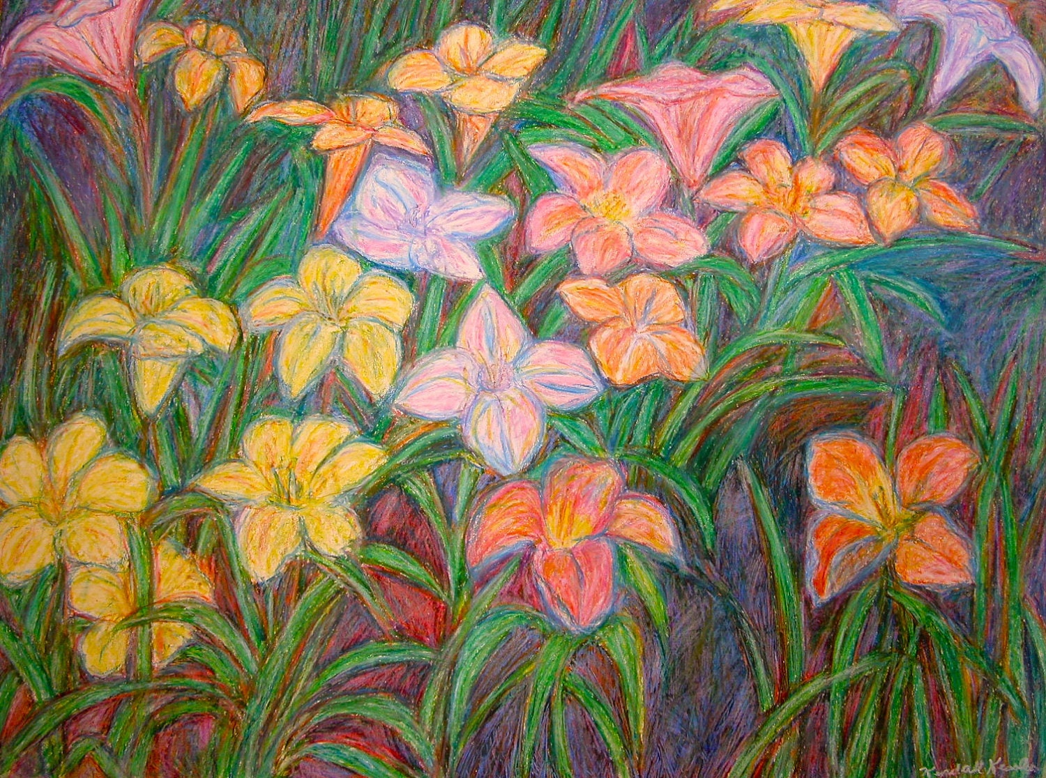 Lily Glow Art 18x24 Impressionist Floral Oil Pastel Painting by award winning artist Kendall Kessler