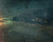 Dreamy Surreal Photo Print "Green Dock Lights" Fine Art Fairy Tale Photograph - Nautical Literary Great Gatsby - Green Blue River Lake Dark