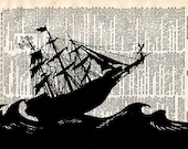 Vintage Book Print - Pirate Ship - Antique Book Print - Nautical Art - Dictionary Page - Vintage Ocean Boat Art