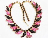 Pink and Dark Ruby Red Rhinestone Necklace