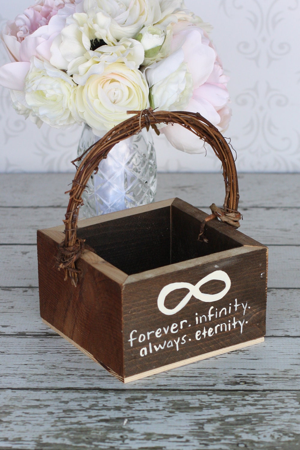 Flower Girl Basket Shabby Chic Forever Infinity Wedding Decor