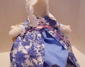 Primative Colonial Art Cloth Doll Blue Pink Rag Toy