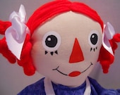 Raggedy Ann Doll Cloth Blue Dress Red Yarn Hair 15 Inch Art Doll Toy