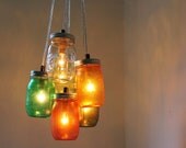 Spring Budding Flowers - Mason Jar Chandelier - Mason Jar Light - Handcrafted UpCycled BootsNGus Hanging Pendant Lighting Fixture