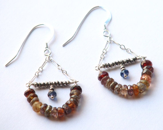 Rainbow tourmaline and iolite dangle earrings- multi color boho gemstone chandelier earrings- hippie chic- Unity