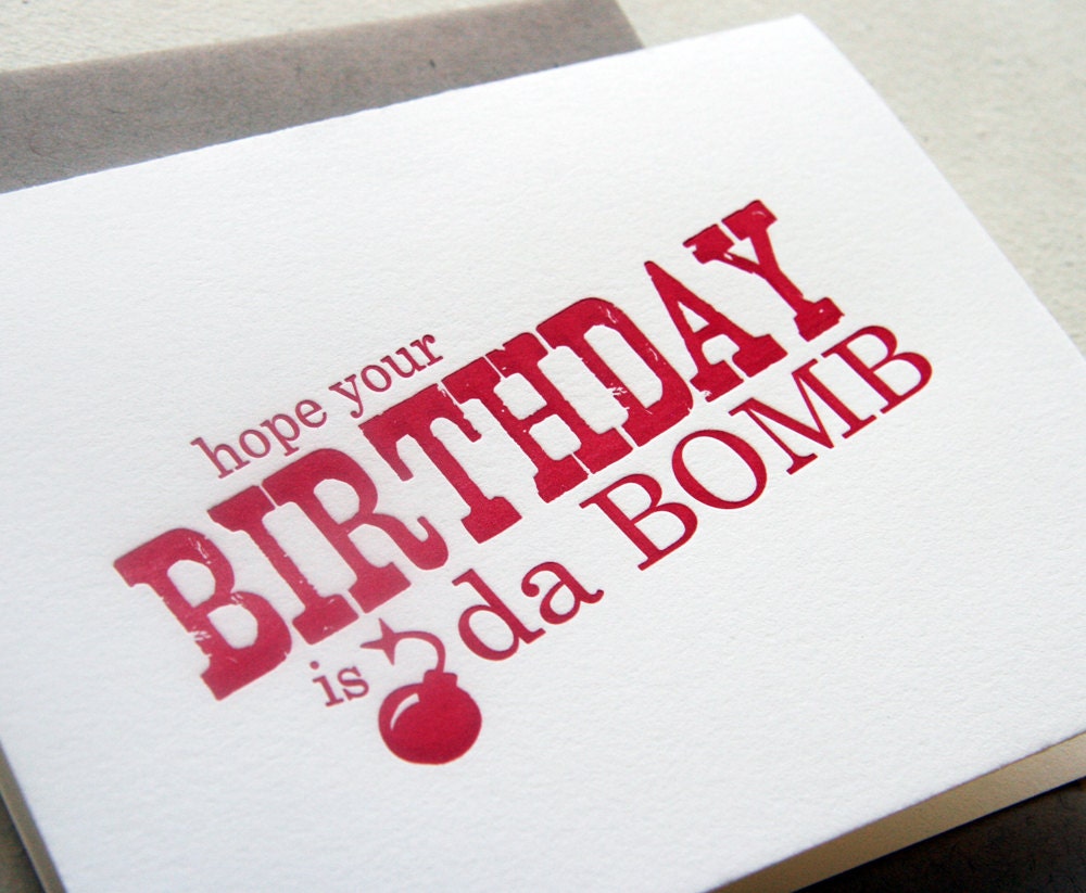 Letterpress Birthday Card - Bomb Bday