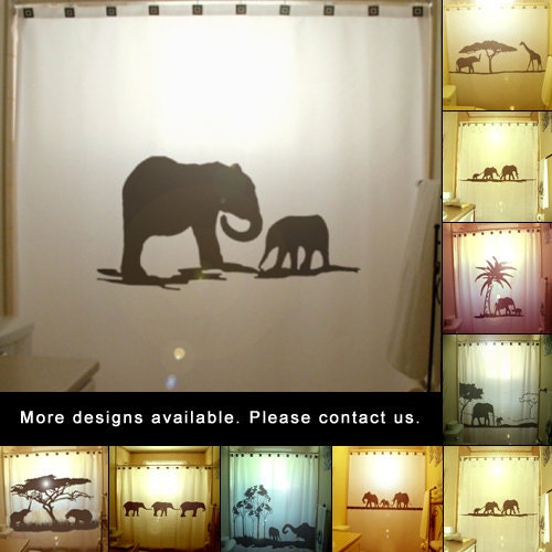 Elephants Shower Curtain Elephant Family Mother Baby African Wild Life kids bathroom bath decor