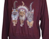 Three Native Kitty Cats Pullover Slouchy "Sweatshirt"  Top American Apparel Cranberry S   M   or   L