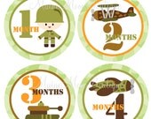Monthly Baby Boy Onesie Stickers Camo Camouflage Military Army Plane Tank Green Brown orange