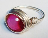 Pink Onyx Ring - Pink Onyx Faceted Gemstone Sterling Silver Ring - Pink Ring - Wire Wrapped Ring