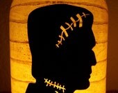 New Grungy Primitive Halloween Frankenstein Silhouette Lantern Candle Holder