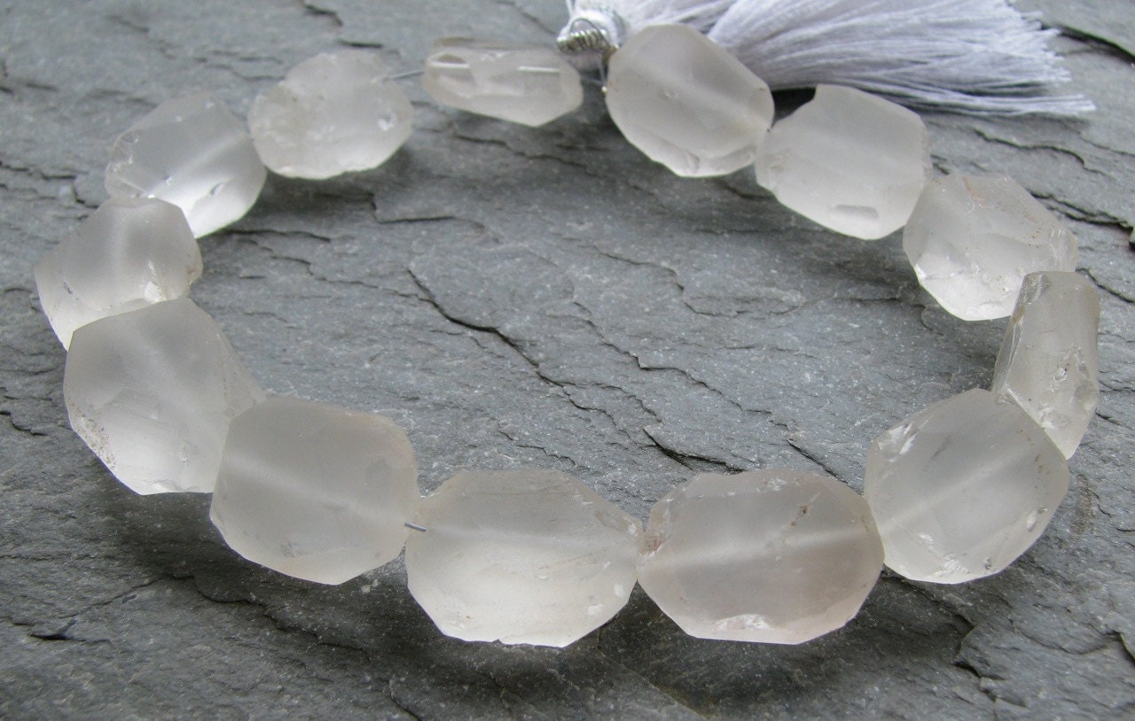 SHOP EXCLUSIVE Crystal Quartz Hammer Cut Frosted Oval Nuggets, 8" strand (7a2)