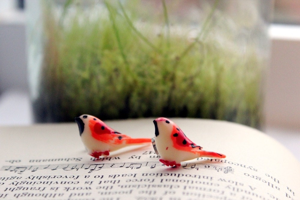 Little Birdie Earrings // Red Birds