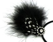 20% off Spring Sale - Black and white feather pendant necklace -  Velvet chain