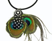 20% off Spring Sale - Peacock feather pendant necklace - Wedding -  Velvet chain