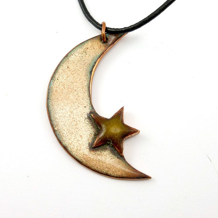 Primitive Crescent Moon & Star Necklace