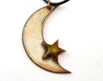 Primitive Crescent Moon & Star Necklace