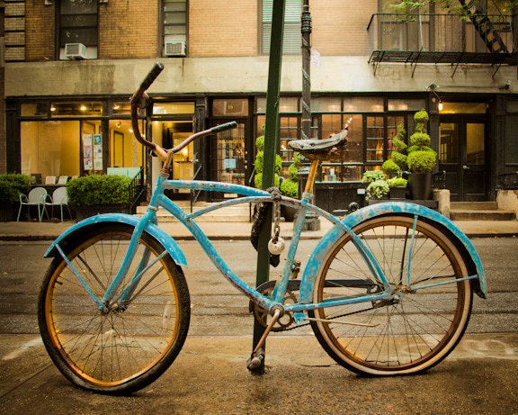 Vintage bicycle photograph - bike nyc new york city greenwich village shabby chic retro old - A Bike for EE Cummings - nyc0032