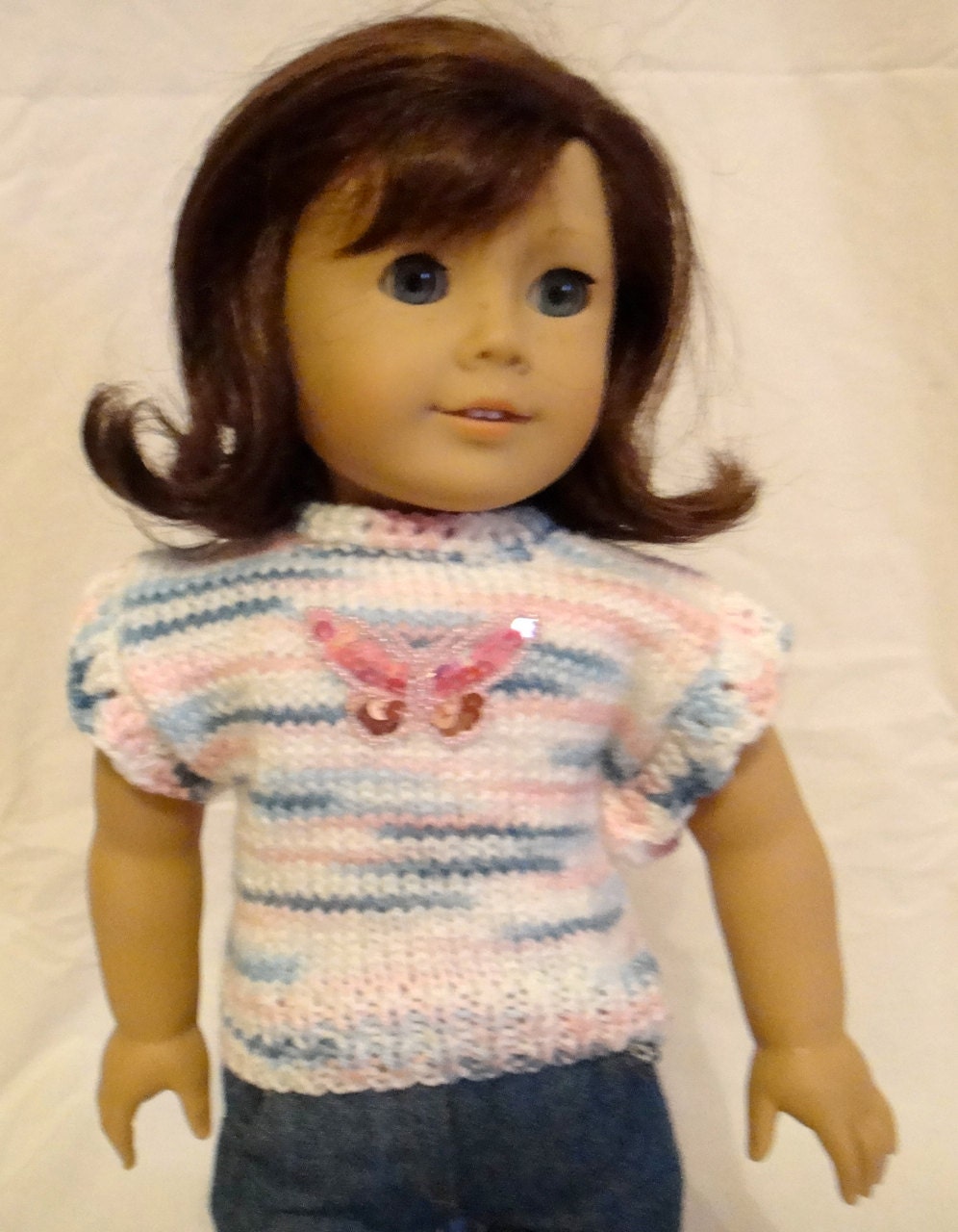 American Girl Doll Shirt Stripes Beaded Butterfly