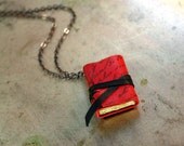 Red Leather Journal Necklace - Victorian Pendant Jewelry - Royal Secret