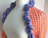Lacy Shrug Melon with Violet Ruffled Collar and Trim Hand Crocheted