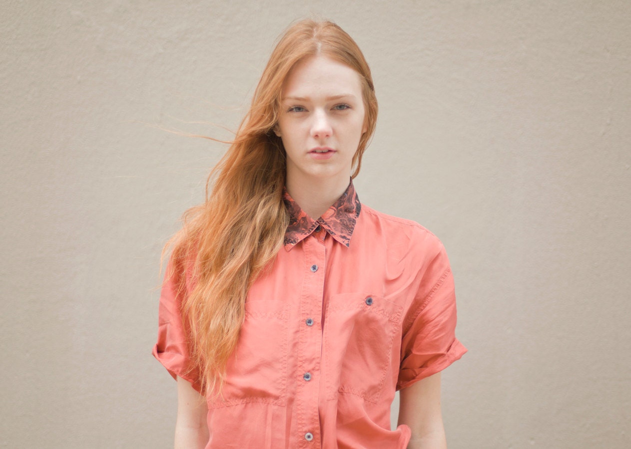 The Magellan Collar Blouse in Marbled Silk