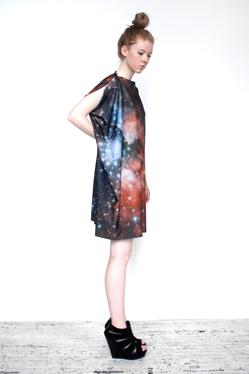 Crimson Galaxy Print Dress