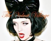 Black latex PVC hair bow fascinator headband or comb