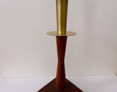 Vintage Danish Modern Brass and Walnut Candle Holder